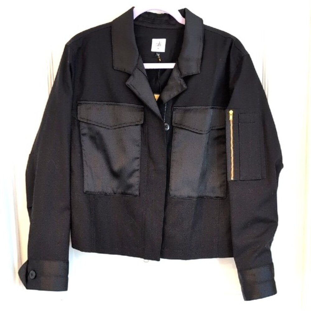 cabi Back in Black Moto Jacket with Gold Accents & black satin
